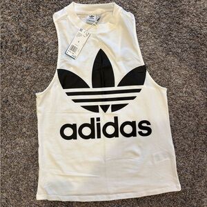 Adidas White and Black Cropped Muscle Tee